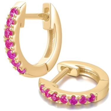 Imagem de Tiny Paved Huggies | Brincos de argola cravejados para o dia a dia | Mini Crystal Huggies | Presente minimalista para ela, Latão, Zircônia cúbica