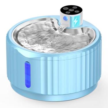 Imagem de JEERAMIA Fonte de água sem fio para gatos, fonte de água para animais de estimação operada por bateria de 2,7 g/2,8 L, fonte de água automática para cães com bandeja de aço inoxidável, sensor de