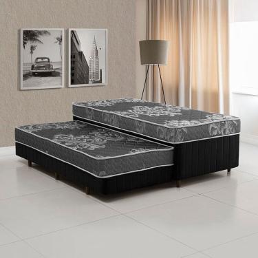 Imagem de Cama Box Conjugada Solteiro com Auxiliar Preto