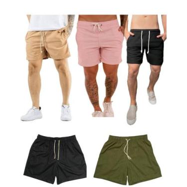 Imagem de Kit 4 Short Linho Masculino Básico Mauricinho Premium Lavado Alta Qual
