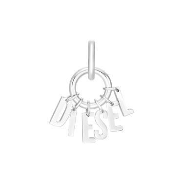 Imagem de Diesel Brinco de argola de aço inoxidável prata com logotipo masculino (modelo: DX1492040), Length: 28.5mm, Width: 24mm, Aço inoxidável, Sem pedra preciosa