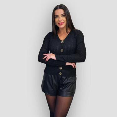 Imagem de Cardigan Feminino Tricô Básico Blusa com Botões Manga Longa - GIP, Pre