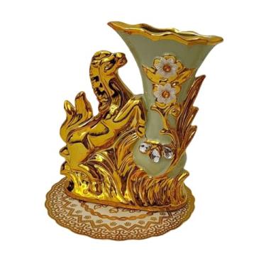 Imagem de Wswqop Vaso de cavalo com plantador de cerâmica de almofada Suporte de planta de panela de flores europeias para lareira, Cavalo Esquerdo