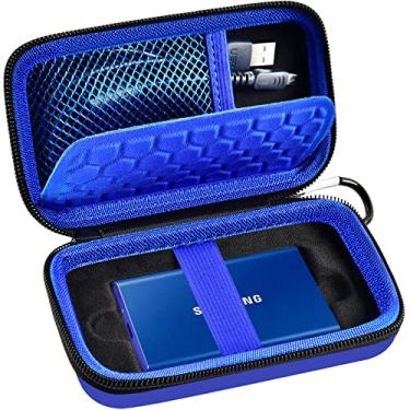 Imagem de Capa compatível com Samsung T7/T7 Touch SSD portátil 1TB 2TB 500GB USB 3.2 Unidade de estado sólido externo, organizador de armazenamento para transporte de viagem serve para cabos USB e mais acessórios (azul)