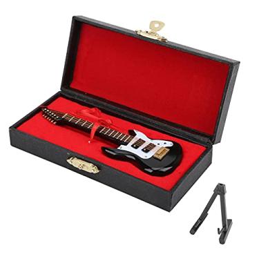 Imagem de Guitarra elétrica em miniatura, modelo de mini guitarra com suporte, mini instrumento musical, modelo de mesa para artesanato, decoração de casa