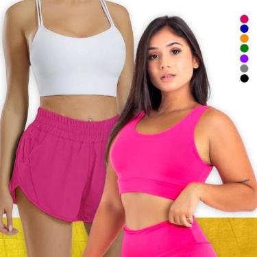 Imagem de KIT conjunto TOP ALÇA MÉDIA bojo  Short TACTEL FEMININO Corrida Academ