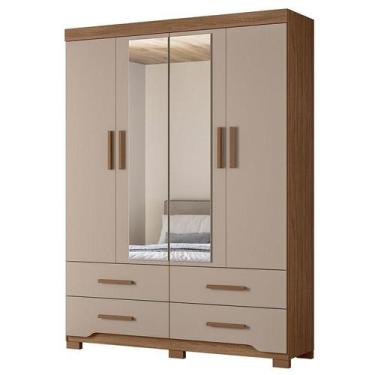 Imagem de Guarda Roupa Solteiro Miami 4 Portas Carvalho Fendi com Espelho - Mova