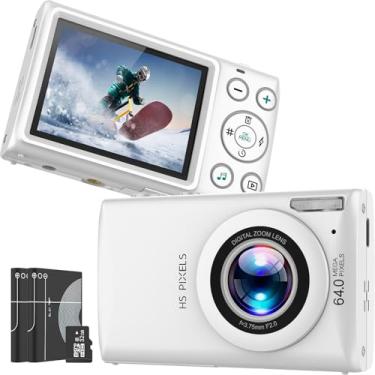 Imagem de Câmera digital, foco automático de 64 MP UHD 4K, zoom digital de 18x, câmera digital portátil compacta para apontar e fotografar - branca