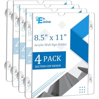 Imagem de EHWINE Pacote com 4 porta-letreiros de acrílico para janela, 21 x 28 cm, com 4 ventosas, molduras de acrílico transparente, suporte de parede para porta de vidro, suporte de sinalização publicitária