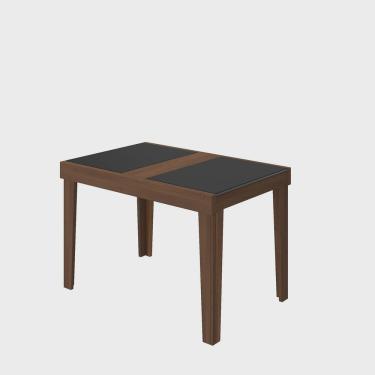 Imagem de : Mesa de Jantar Extensível 140 cm Naturalle Imbuia - Vidro Preto