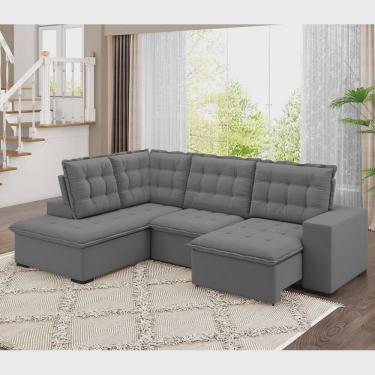 Imagem de Sofá de Canto Retrátil Reclinável 8 Lugares Veludo Belluno Arte Cúbica Estofados