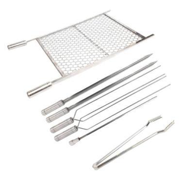 Imagem de Kit Churrasco Completo, Grelha 70x50 Com 5 Espetos, Pegador - LAURINDO