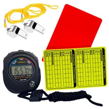 Imagem de Cronômetro Com Cordão 2 Apitos De Metal Cartão Árbitro Kit