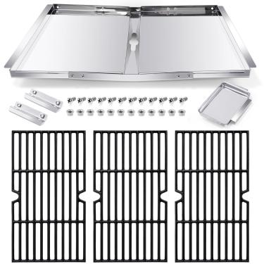 Imagem de Hiorucet Grelhas de grelha e peças de substituição de bandeja de graxa para Dyna Glo DGF493BNP, DGH474CRP, quintal BY13-101-001-12, GBC1440W, Kenmore 146.23678310, bandeja de gotejamento ajustável de