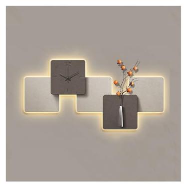 Imagem de Pintura decorativa com relógio Grande decoração de luz de parede com relógio e controle remoto para sala de estar, lâmpada de parede quadrada moderna 3D, relógios de parede quadrados silenciosos e ant
