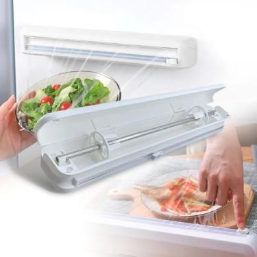 Imagem de Dispenser e Cortador De Filme Pvc, Suporte Cortador De Plástico Filme, Papel Alumínio ou Papel Manteiga, Cortador De Plástico Dispenser Descartável, Organizador com Lâmina de Corte