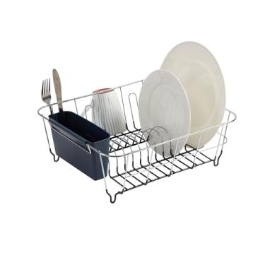 Imagem de Escorredor de louça e suporte de talheres com 2 peças Escorredor de pratos compacto com revestimento emborrachado Organizador de cozinha que economiza espaço para pratos, copos, tigelas e