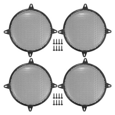 Imagem de ACROPIX Capa universal de grade de alto-falante de carro de 25,4 cm redonda de malha de 25,4 cm caixa protetora de subwoofer com parafusos e clipes ferro preto - pacote com 4