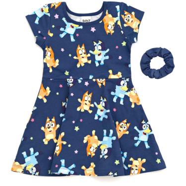 Imagem de Vestido Bluey Bingo Skater French Terry com Scrunchie 10-12 Blue