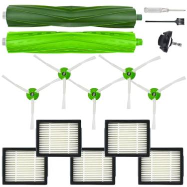 Imagem de Acessórios de peças de reposição da série I E para iRobot Roomba i1 i1+ i2 i2+ i3 i3+ i4 i4+ i5 i5+ i6 i6+ i7 i7+ i8 i8+ e5 e6 kit de acessórios de vácuo, 1 escova principal, 5 escovas laterais verdes