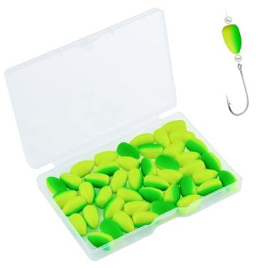Imagem de EQUIJUANCE Pacote com 65 boias de pesca - Pompano Rigs Flutuam Catfish Rigs com cores de alta visibilidade, flutuadores de espuma de pesca com bala para plataformas de bagre truta Walleye