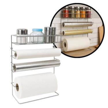 Imagem de Suporte Porta Papel Toalha Rolos e Temperos Organizador 4 em 1 Parede 