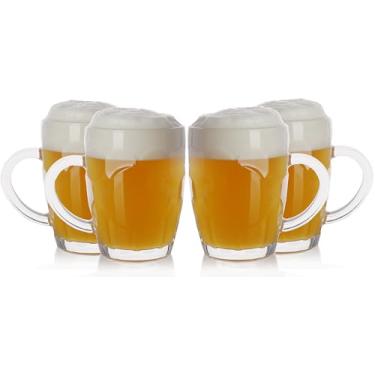 Imagem de BothEarn Conjunto de canecas de cerveja onduladas de 60 a 590 ml (1 litro) de vidro grosso britânico pesado com alça - copo de bar Stein para amantes de cerveja