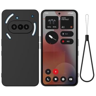Imagem de HWPIVOX Capa para celular Nothing Phone 3a 5G, capa protetora de silicone para telefone 3a 5G com cordão de silicone, capa fina e macia à prova de choque preta
