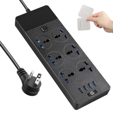 Imagem de Jumpso Régua de linha universal com cabo de extensão de 1,8 m, várias tomadas, 110-240v, 3000w, portas USB, adaptador de tomada de viagem europeu, suporte de parede para cruzeiro de escritório em casa
