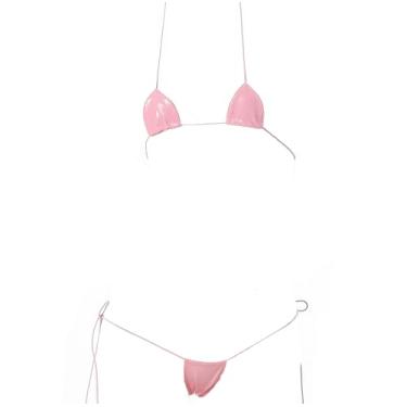 Imagem de JasmyGirls Conjunto de calcinha com sutiã japonês rosa para cosplay de anime com micro biquíni, traje de banho kawaii, fantasias de Halloween
