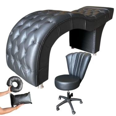 Imagem de Kit Maca M1 70 + Mocho Pétala + Kit Almofadas Corino Preto - In9 Decor