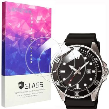 Imagem de Lamshaw Película protetora de tela de relógio MDV106, [pacote com 3] Película protetora de tela de vidro temperado 9H compatível com relógio Casio MDV106 (pacote com 3)