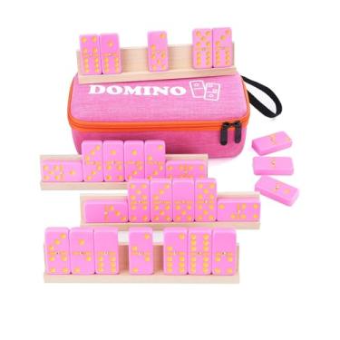 Imagem de KAILE Double 6 Jumbo Dominoes 28 Tiles Classic Board Games for Kids with 4 Racks and Bag (Pink)