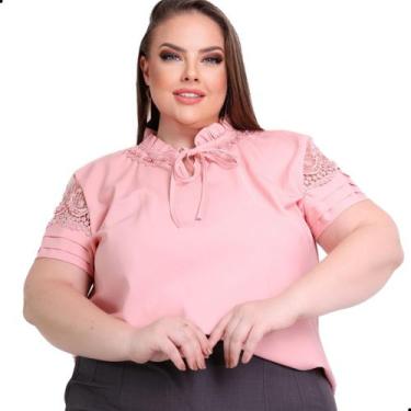 Imagem de Blusa Feminina Plus Size Evangélica Guipir Gola Pérolas - LOOK MODAS O