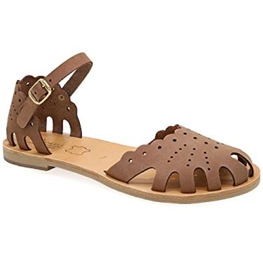 Imagem de Emmanuela Sandálias estilo grego antigo, sandálias rasteiras de couro fechadas feitas à mão, sandálias ajustáveis de qualidade, sapatos de verão com tira no tornozelo para mulheres, sandálias boho