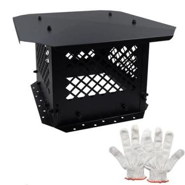 Imagem de MY MIRONEY Tampa de chaminé de 25,4 cm x 25,4 cm capa de chaminé de aço galvanizado preta com luvas, capa de chuva resistente para chaminé de chaminé para uso externo ajustável para caber nos tamanhos