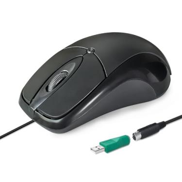 Imagem de YORUNOHOSHI Mouse PS2 com fio de alto desempenho – resolução de 1000 DPI, preto, cabo de 1,5 m, inclui adaptador PS2 para USB, 3 botões, rastreamento óptico, compatível com laptop, Chromebook, PC