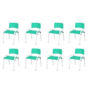 Imagem de Kit 8 Cadeiras Infantil Iso, Escola, Base Branco- Verde Água - J A Gar