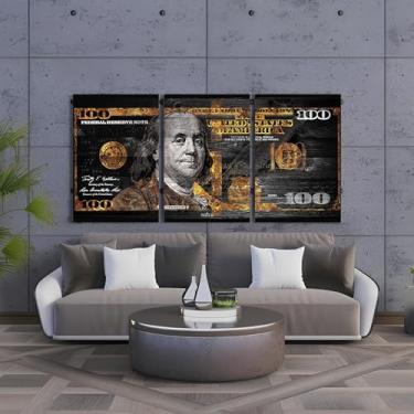 Imagem de Kit 3 Quadro Decorativo Dinheiro Dólar Dourado Real Riqueza (40x28cm)