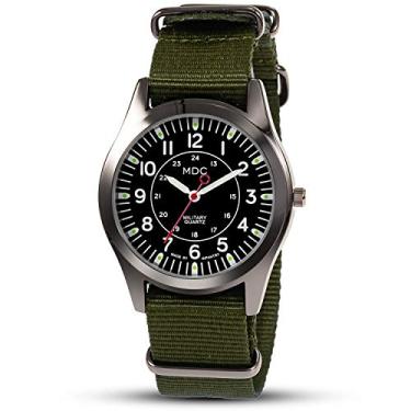 Imagem de Relógio analógico militar masculino MDC Quartz Army Field Relógio de pulso masculino esportivo tático 24 horas com pulseira da OTAN, Black-Green