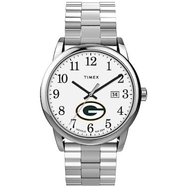 Imagem de Relógio masculino Timex Easy Reader de 38 mm – Green Bay Packers com pulseira de expansão, Aço inoxidável, Moderno