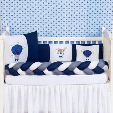 Imagem de Kit Trança Balão Berço Menino 6 Peças Com Lateral Marinho - Brucebaby 