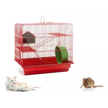Imagem de Gaiola Hamster 3 Andares C Escadinha Casinha - LMM pets, Vermelho