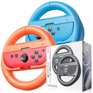 Imagem de Honghao Steering Wheels for Nintendo Switch 2 2025 JoyCons, Racing Wheels for Mario Kart 8,Anti-Slip Grip & Plug-and-Play, Wheel Accessories for Switch 2 (Orange)