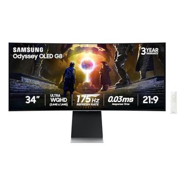 Imagem de SAMSUNG Monitor Curvo Para Jogos Odyssey Oled G8 (G85Sd) De 34" Série 4K Ultra-Qwhd Qd-Oled Compatível Com G-Sync, 175 Hz, 0,03 Ms, Tela Antirreflexo, Amd Freesync Premium Pro, Garantia De 3 Anos, L