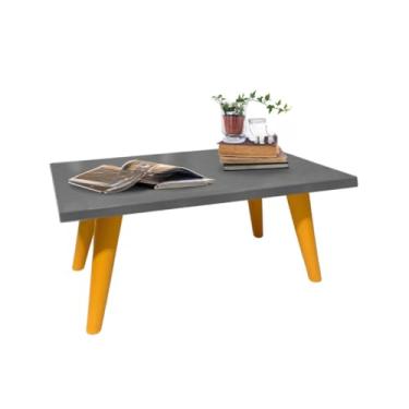 Imagem de Mesa De Centro 45cm Redonda Com Pés Palito Retro Decoração Sala De Estar(RET. Cinza/Caramelo)