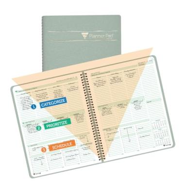 Imagem de Planner Pad Encadernação espiral janeiro a dezembro de 2026/calendário ano 20 1/5.1 cm x 27.9 cm grande 3 camadas funil down organizador de 12 meses, capa cinza esverdeada/tinta verde macia