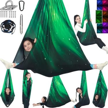 Imagem de HiChrote Balanço sensorial para crianças comporta até 136 kg de terapia interna e externa com gancho de rede kit de cabide para acalmar, efeito para autismo, TDAH ou SPD. (verde espacial)