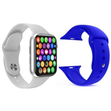 Imagem de Kit 1 Smartwatch W34 S Branco + Pulseira Extra Azul Escuro
