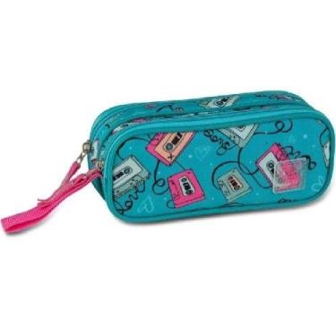 Imagem de Estojo bolsinha Escolar Duplo Feminino Fita K7 - CLIO, Verde